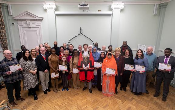 Group photo at Haringey Heroes Award ceremony in George Meehan House