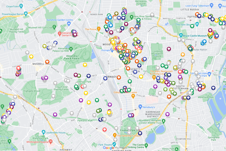 Map of trees planted in Haringey