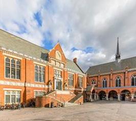 The outside of red brick building called Highgate School