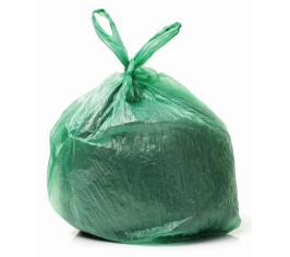 Filled and tied green recycling sack