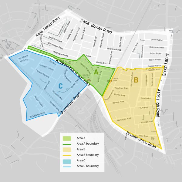 Full map of Bounds Green low traffic neighbourhood