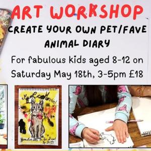 Art workshop for kids aged 8 to 12. Saturday 18 May, 3pm to 5pm. £18.